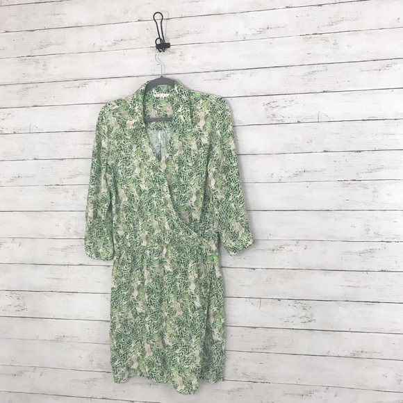 cAbi Green Palm Leaf Print Wrap Mini Rayon Dress - Picture 2 of 7